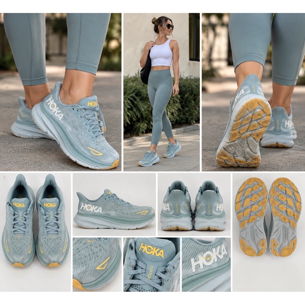 Hoka Clifton 9 Womens Running Shoes Airy Blue Sunlit High 1127896 Blue Yellow